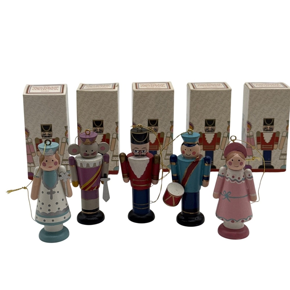 Vintage 1984 Avon Nutcracker Wooden Ornament Set of 5 Clara Mouse King Boxed
